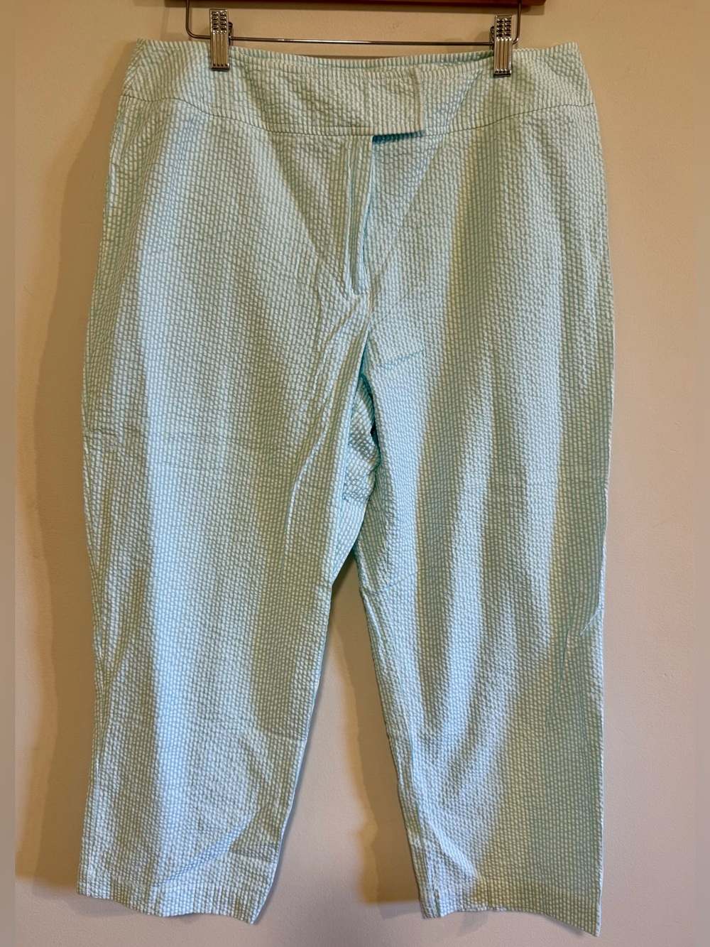 VTG Pendleton Light Aqua Blue Seersucker Capris Size 14